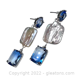 Majestic Baroque Pearl and Blue Crystal Earrings