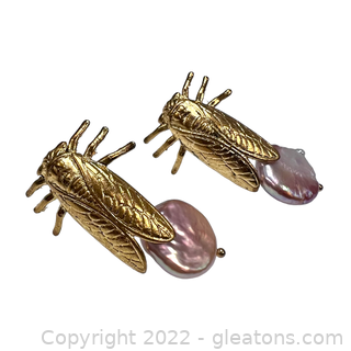 Cute "Cicada" Baroque Pearl Earrings