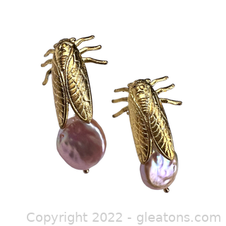 Cute "Cicada" Baroque Pearl Earrings