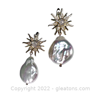 Pretty Baroque Pearl and Cubic Zirconia Earrings