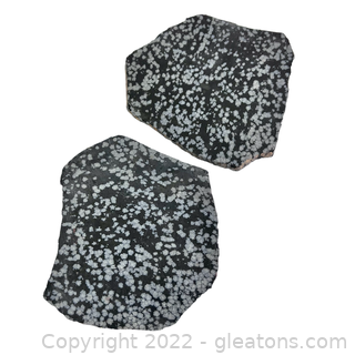 2 Large Slices of Raw Snowflake Obsidian