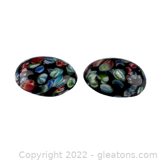 Pair Loose Glass Mosaic Oval Cabochons