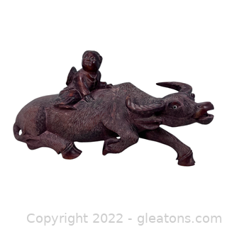 Vintage Asian Water Buffalo Wooden Figurine