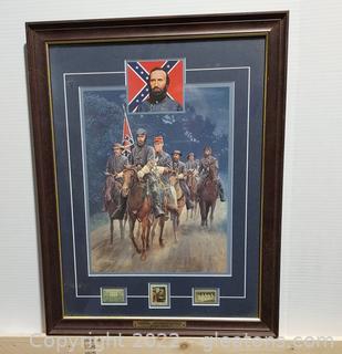 “General Stonewall Jackson” Framed Print by Mort Kunster with 3 Collector Stamps 