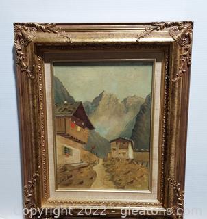 Beautiful Original Landscape Oil Painting in Gold Frame 