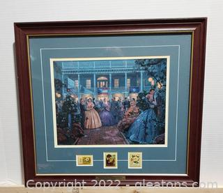 "Moonlight and Magnoliias" Framed Print by Mort Kunster with 3 Commemorative Stamps