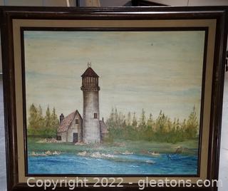 Original Lighthouse Oil Painting, Signed, Framed 