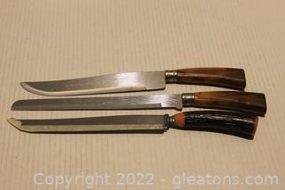 Pair of Stainless Steel Westall Richardson John Hull Cutlers Carving Knives & Real-Keen Stainless Steel Knife