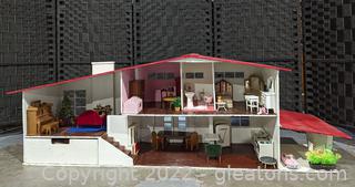 Handmade Modern Mid-Center Split-Level Ranch Doll House with Accessories 
