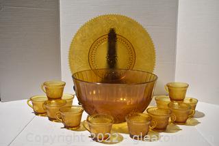 Indiana Glass Tiara Sandwich Amber Punch Bowl, Cups and Under Plate/Platter 