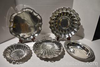 Five Silverplated Serving Pieces