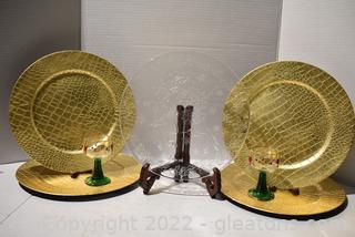 Neiman Marcus Christmas Platter 1991 - Gold Chargers - German Roemer Wine Glasses