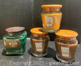 Four Wood Wick Style Glass Jar Candles 