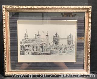 Framed Black and White Print of the Tower of London 
