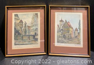 Etched Prints of Scenes from Rothenburg 
