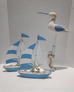 Blue and White Beach Decor – 2 Sailboats, Wader 