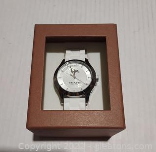 Coach Maddy Watch with Silver Coach Signature Face and White Band 