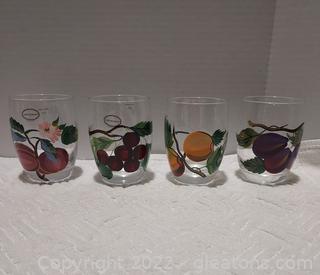 4 Gorgeous Portmeirion Hand Painted Stemless Wine Glasses 