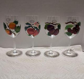 4 Beautiful Portmeirion Hand Painted Stemmed Wine Glasses 