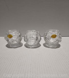 3 Pretty Lead Crystal Candle Holders 