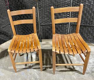 Primitive Pair of Primitive Oak Slat Chairs                  