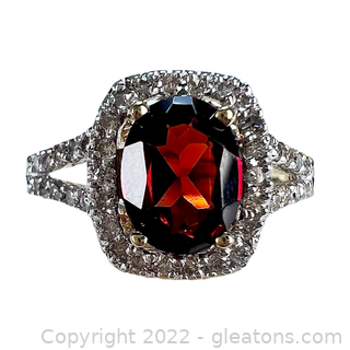 Brand New 14K 1.2 Carat Garnet and Diamond Ring