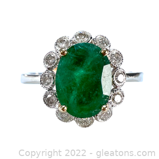 Brand New 14K 1.08 Carat Emerald and Diamond Ring