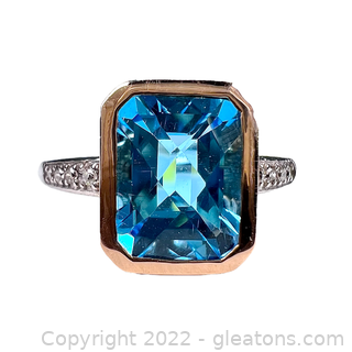 Brand New Blue Topaz and Diamond 10K Ring