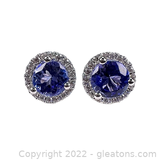 Brand New 1 Carat Tanzanite and Diamond 14K Earrings
