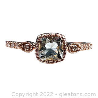 Brand New 14K Rose Gold Aquamarine and Diamond Ring