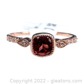 Brand New 14K Rose Gold Garnet and Diamond Ring
