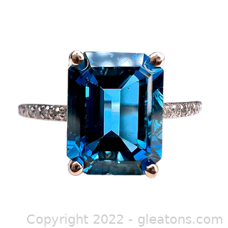 Brand New 14K Rose Gold 2.4 Carat London Blue Topaz and Diamond Ring