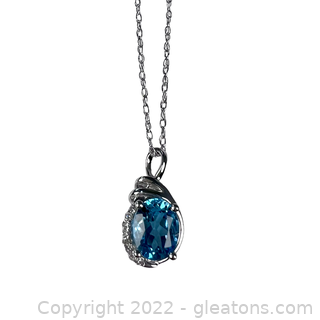 Brand New 14K Blue Topaz and Diamond Necklace
