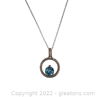Brand New 14K Blue Topaz & Diamond Necklace