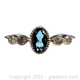 Brand New 14K London Blue Topaz and Diamond Ring