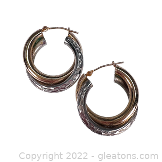 14KT Two-Toned Double Hoop Earrings