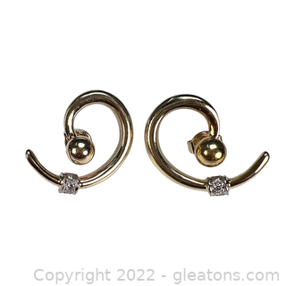 14kt Yellow Gold Ball Stud Earrings with Diamond Swirl Jackets