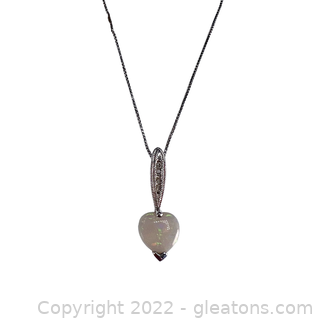 14kt White Gold Opal & Diamond Heart Necklace