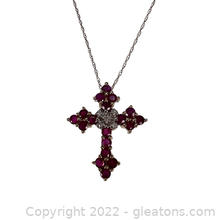 10kt Yellow Gold Ruby & Diamond Cross Necklace