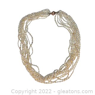 Multi-Strand Seed Pearl Necklace 14kt Yellow Gold Clasp