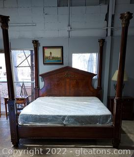 Stunning King Size Platform Poster Bed with Burl Wood Headboard 