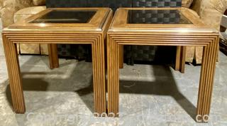 1980's Wood, Glass End Tables (Pair)