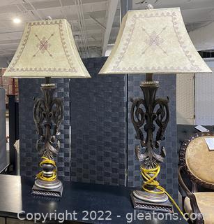 Tall Scroll Base Buffet Lamps (Pair) 