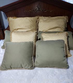 Set of 8 Beautiful Reversible Green/Gold Home Decor Pillows 