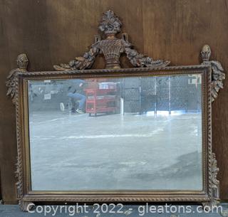 Beveled Mirror in Frosted Gold Ornate Frame 