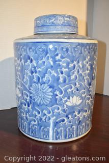 Large Blue & White Floral Ginger Jar 