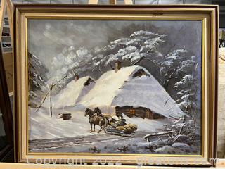 Winter Country Side Style Framed & Signed Painting