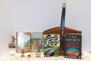 Treasure Island by R. Stevenson, Card Cover Books, Large Handled Woven Basket & Home Decor