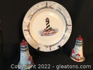 Lovely Lighthouse Plate and Shakers