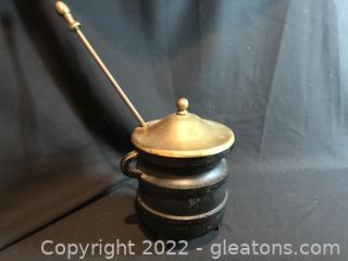Distinct Brass and Castiron Fireplace Oil Pot